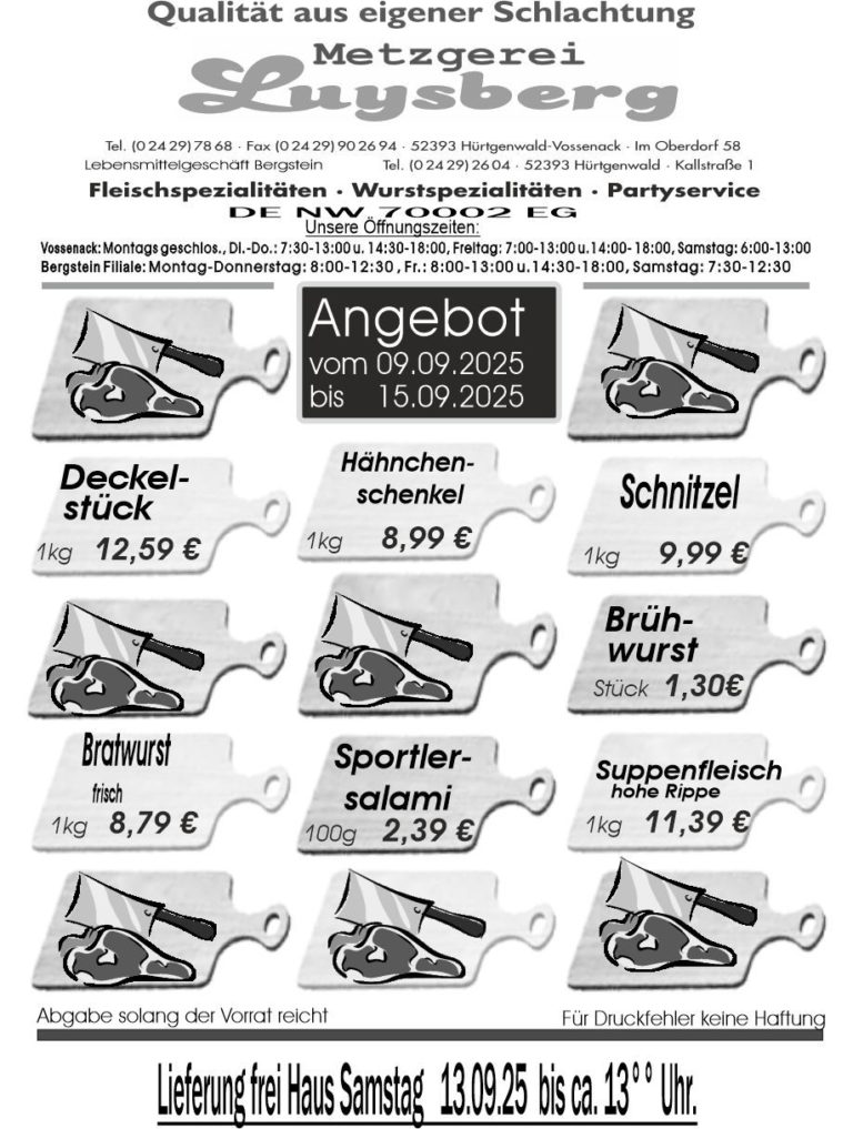 Metzgerei Luysberg - Angebot 2025 vom 09.09. 15.09.2025