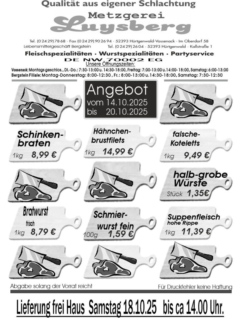 Metzgerei Luysberg - Angebot 2025 vom 14.10. 20.10.25