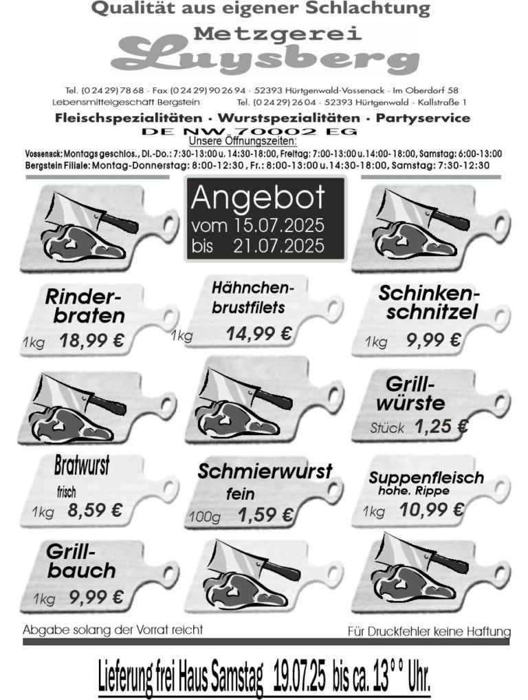 Metzgerei Luysberg - Angebot 2025 vom 15.07. 21.07.2025