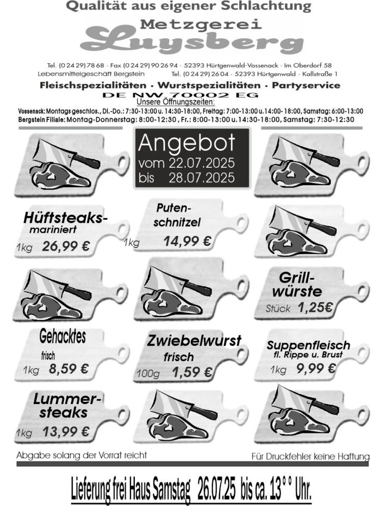 Metzgerei Luysberg - Angebot 2025 vom 22.07. 28.07.2025