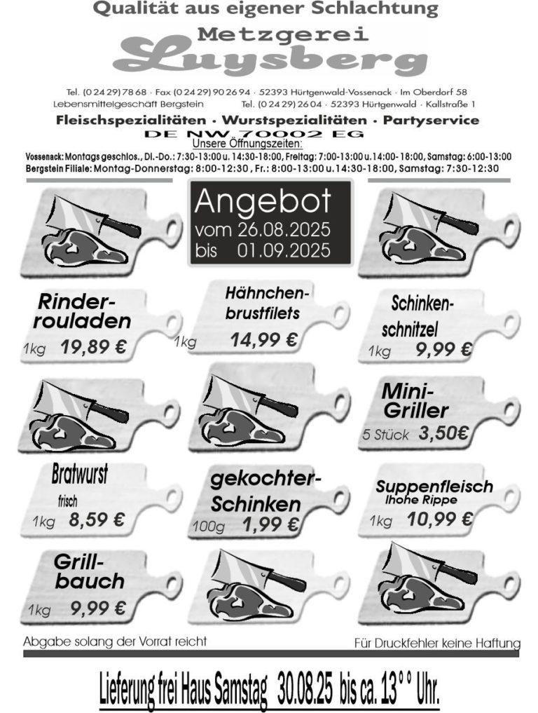 Metzgerei Luysberg - Angebot 2025 vom 26.08. 01.09.2025