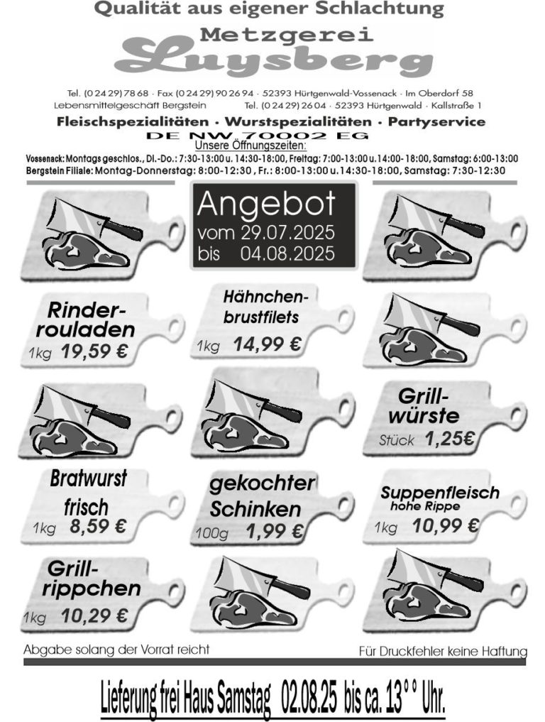 Metzgerei Luysberg - Angebot 2025 vom 29.07. 04.08.2025