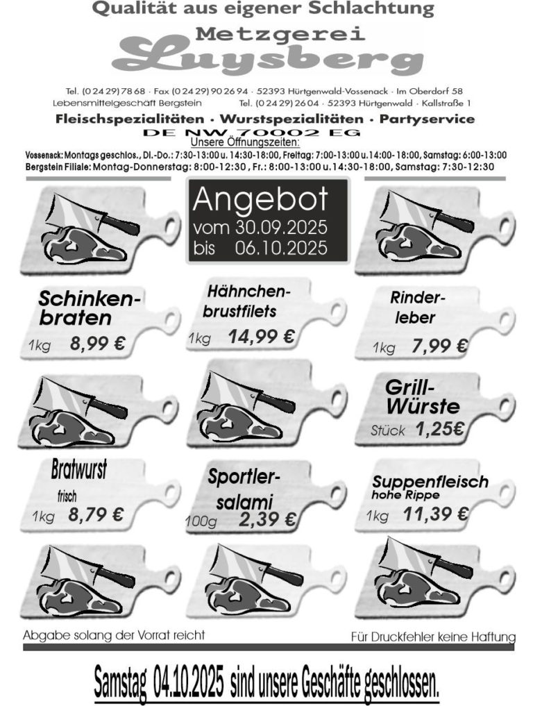 Metzgerei Luysberg - Angebot 2025 vom 30.09. 06.10.2025