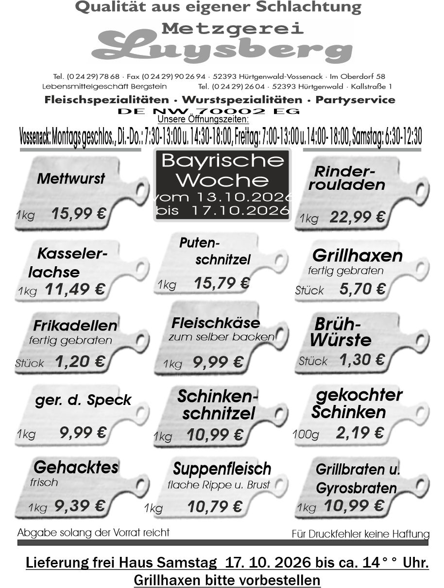 Metzgerei Luysberg - Angebot 2026 Oktoberfest vom 13.10. 17.10.2026
