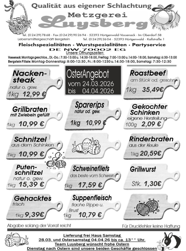 Metzgerei Luysberg - Angebot 2026 Ostern vom 24.03. 04.04.26
