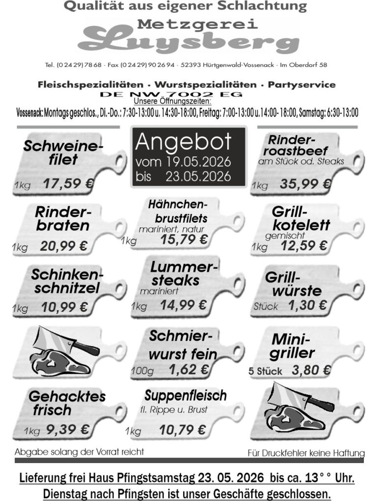 Metzgerei Luysberg - Angebot 2026 Pfingsten vom 19.05. 23.05.2026