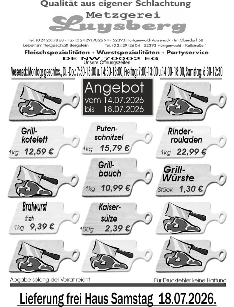 Metzgerei Luysberg - Angebot 2026 vom 14.07. 18.07.2026