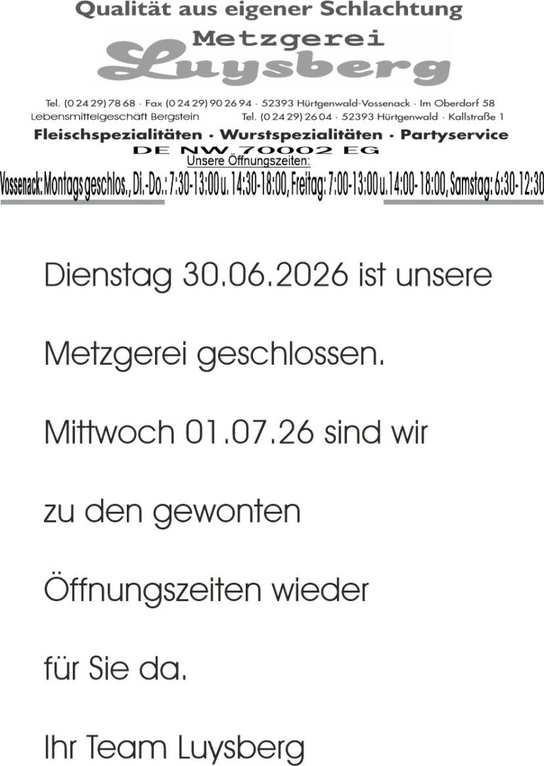 Metzgerei Luysberg - Kirmes 2026